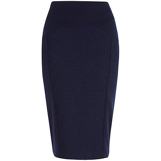 Blue lace panel pencil skirt river-island czarny spódnica