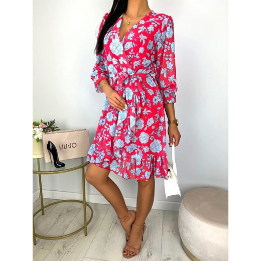 Czerwona Sukienka w Niebieskie Kwiaty 7833-75-A Modnakiecka.pl 46 ModnaKiecka.pl