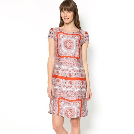 Sukienka prosta z krótkim rękawem, z nadrukiem la-redoute-pl rozowy minimalistyczne