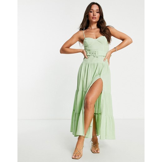 ASOS DESIGN – Marszczona sukienka maxi z paskiem w kolorze zielonego 42 Asos Poland