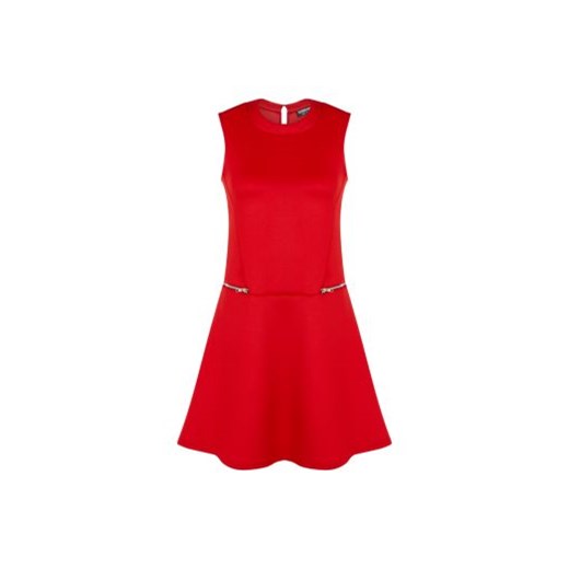Fashion Union Red Scuba Drop Waist Zip Pocket Dress  newlook czerwony drop