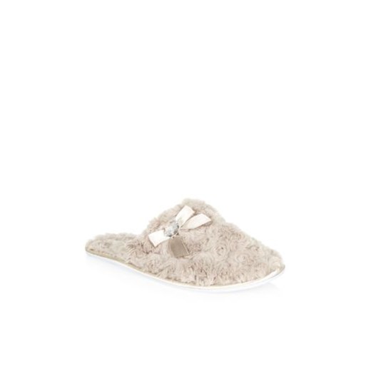 Light Brown Fluffy Jewelled Bow Slippers  newlook zielony 