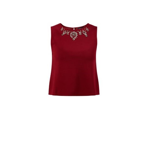 Burgundy Textured Beaded Neck Shell Top  newlook brazowy top