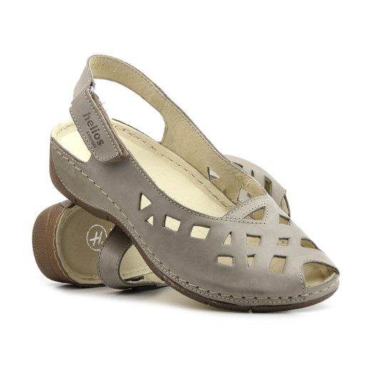 Skórzane sandały damskie z wycięciami - Helios Komfort 4027, j.szare ze sklepu ulubioneobuwie w kategorii Sandały damskie - zdjęcie 136887604