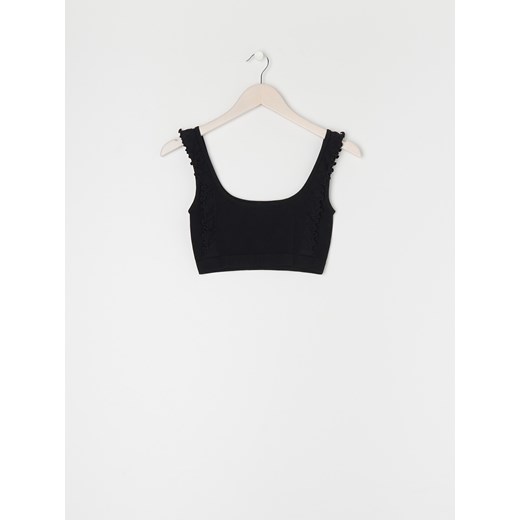 Sinsay - Crop top z falbanami - Czarny Sinsay XL Sinsay