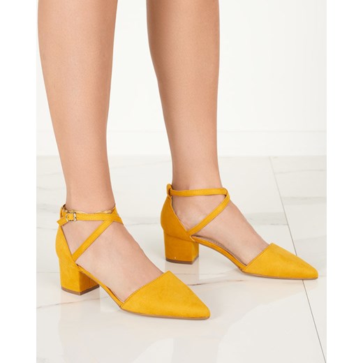 Damskie musztardowe sandały na słupku Crisco - Obuwie Royalfashion.pl 37 royalfashion.pl