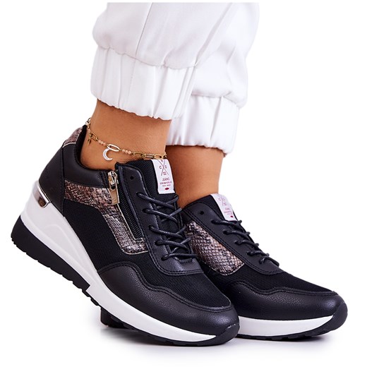 Damskie Sneakersy Na Koturnie Cross Jeans JJ2R4027C Czarne Cross Jeans 40 ButyModne.pl