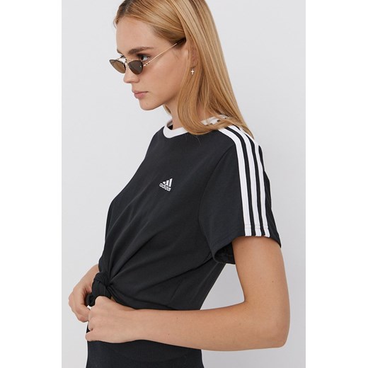 adidas T-shirt bawełniany Essentials kolor czarny GS1379 ze sklepu ANSWEAR.com w kategorii Bluzki damskie - zdjęcie 137079573