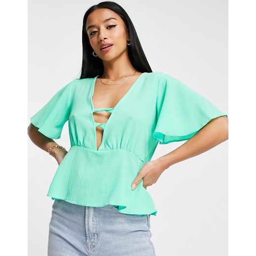 ASOS DESIGN Petite – Jaskrawozielona bluzka z baskinką, rozszerzanymi rękawami i 44 Asos Poland