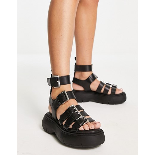 Topshop – Panda – Czarne skórzane sandały na grubej podeszwie-Black Topshop 38 Asos Poland