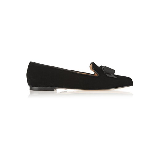 Fume bow-embellished velvet slippers net-a-porter czarny 