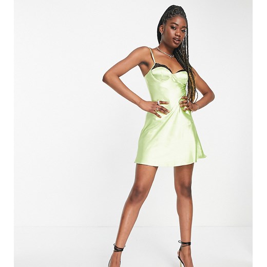 In The Style Exclusive – Limonkowa, satynowa sukienka na ramiączkach ze In The Style 36 Asos Poland