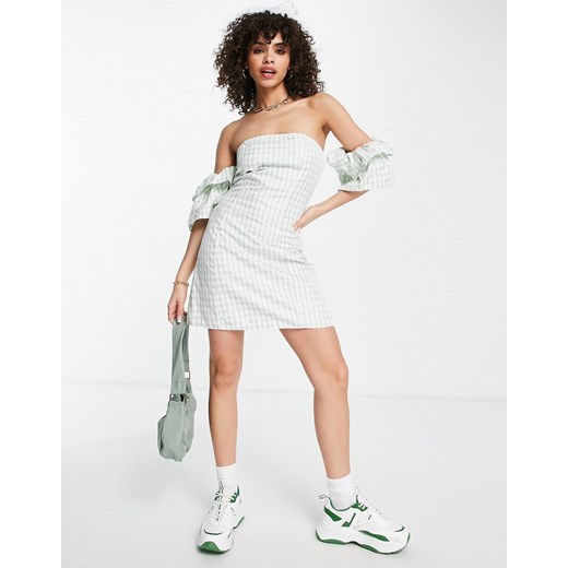 Missguided – Trapezowa sukienka w kratkę z falbankami przy rękawach, w kolorze Missguided 36 wyprzedaż Asos Poland