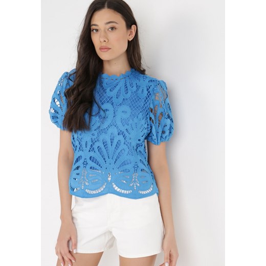 Niebieska Bluzka z Koronki Perrates ze sklepu Born2be Odzież w kategorii Bluzki damskie - zdjęcie 137219860