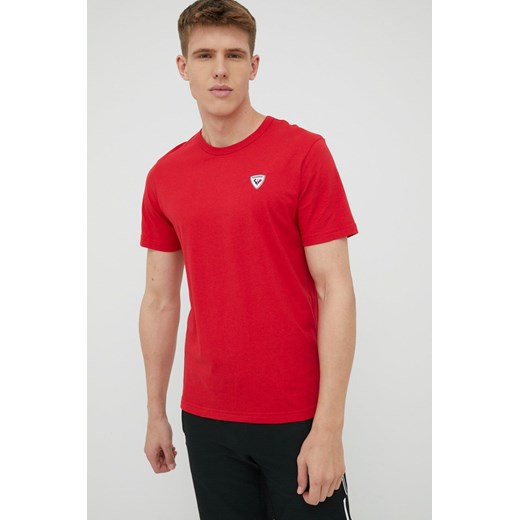 T-shirt męski czerwony Rossignol z bawełny z krótkimi rękawami casual