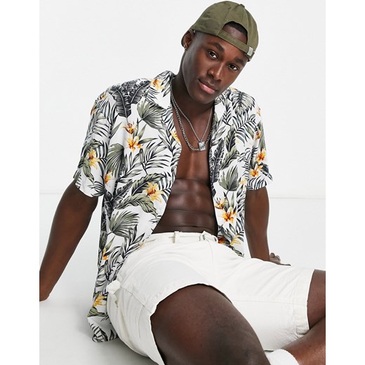 Jack & Jones Premium – Biała koszula w kwiaty z kołnierzykiem kubańskim-Biały Jack & Jones M Asos Poland