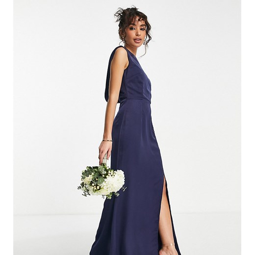 Little Mistress Petite Bridesmaid – Granatowa, satynowa sukienka maxi z 32 okazyjna cena Asos Poland
