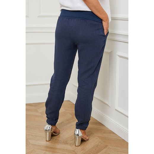 Lniane spodnie "Provence" w kolorze granatowym Curvy Lady 40/42 okazyjna cena Limango Polska