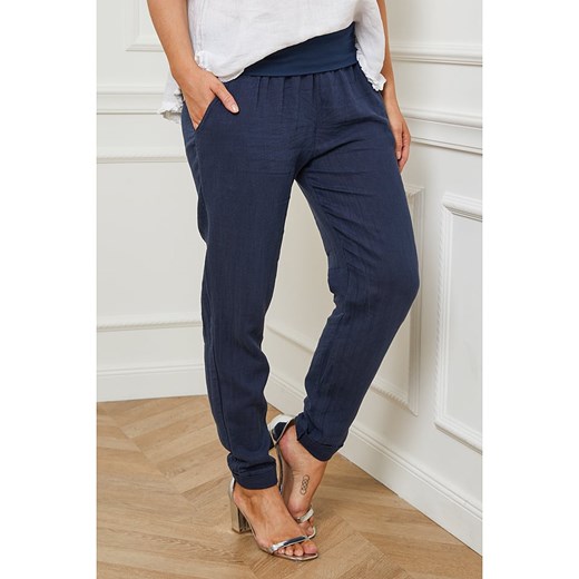 Lniane spodnie "Provence" w kolorze granatowym Curvy Lady 44/46 okazyjna cena Limango Polska