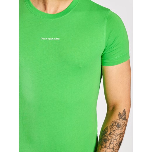 Calvin Klein Jeans T-Shirt J30J318067 Zielony Slim Fit L okazyjna cena MODIVO