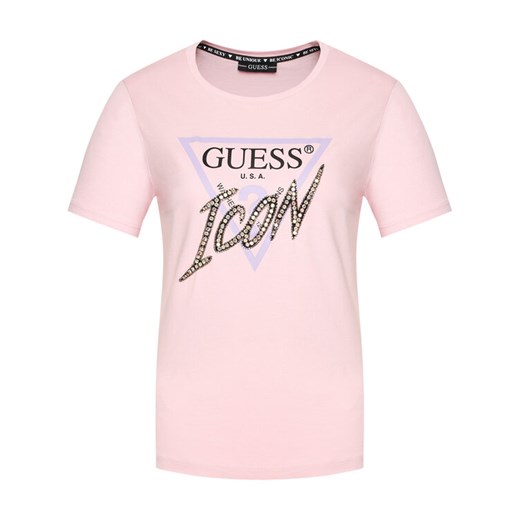 Guess T-Shirt Icon W1RI25 I3Z00 Różowy Regular Fit Guess XS okazyjna cena MODIVO