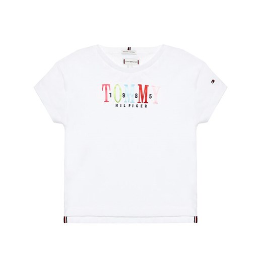 Tommy Hilfiger T-Shirt Multi Text Sateen Tee KG0KG05761 D Biały Regular Fit Tommy Hilfiger 8Y okazyjna cena MODIVO