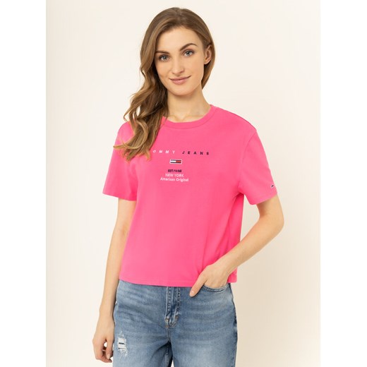 Tommy Jeans T-Shirt Tjw Small Logo Text Tee DW0DW07534 Różowy Cropped Fit Tommy Jeans L promocyjna cena MODIVO