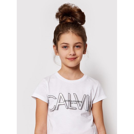 Calvin Klein Jeans T-Shirt Logo Cropped IG0IG01046 Biały Regular Fit 16 okazja MODIVO