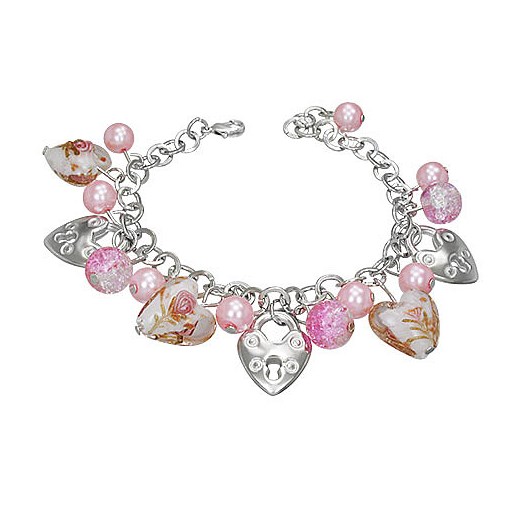 Bransoletka ze szklanymi koralikami, perełkami , różowa- biżuteria antyalergiczna c 55