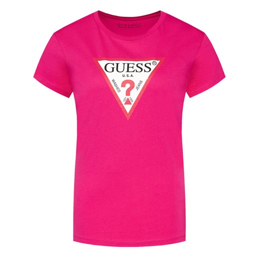 Guess T-Shirt Triangle Logo W0YI57 K8HM0 Różowy Regular Fit Guess XS MODIVO promocja