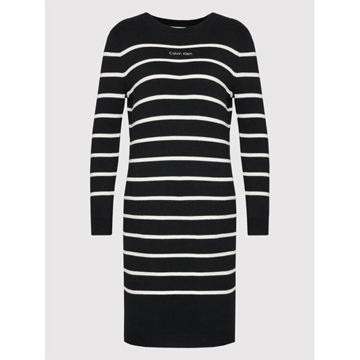 Calvin Klein Sukienka dzianinowa Stripe Logo K20K203060 Czarny Regular Fit Calvin Klein M okazyjna cena MODIVO