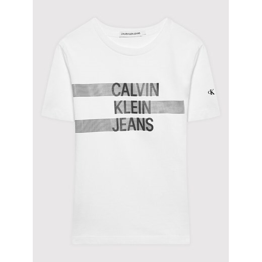 Calvin Klein Jeans T-Shirt Dimension IB0IB01048 Biały Regular Fit 4Y promocyjna cena MODIVO