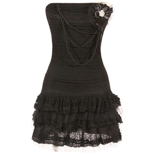 Koronkowa sukienka z falbankami czarna  Goddess 636 -1 