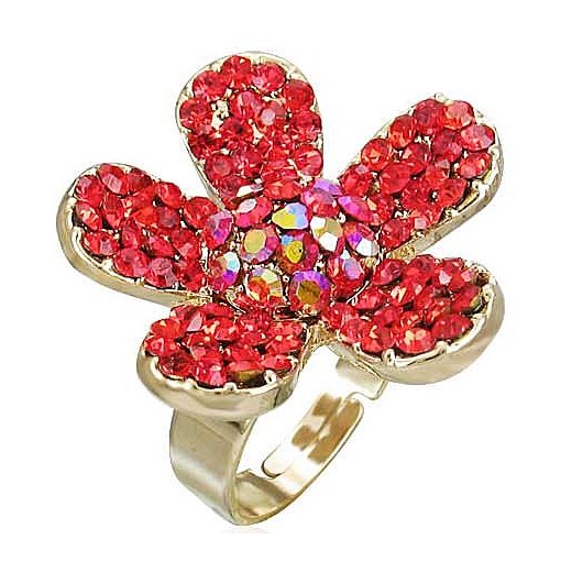 Pierścionek kwiat wysadzany cyrkoniami- biżuteria antyalergiczna c-87 