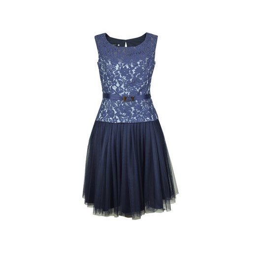 Suknia Verona koronka granatowa na srebrzystej satynie semper niebieski satyna
