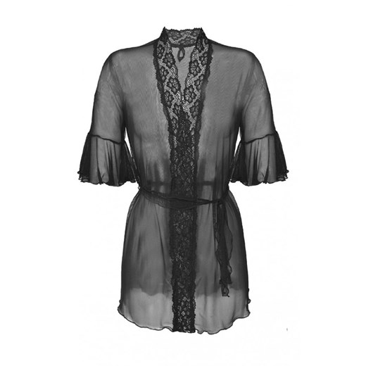 Czarna krótka podomka cienki szlafrok Jagoda, Kolor czarny, Rozmiar XS, DKaren ze sklepu Intymna w kategorii Szlafroki damskie - zdjęcie 137654703