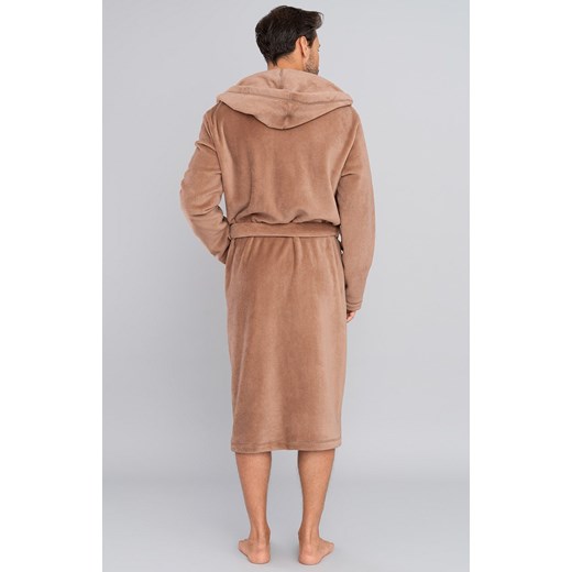 Ciepły szlafrok męski z kapturem beżowy Mimas, Kolor kamel, Rozmiar M, Italian Fashion ze sklepu Intymna w kategorii Szlafroki męskie - zdjęcie 137658472