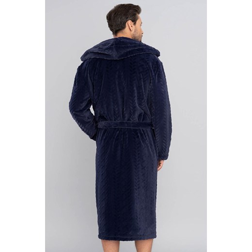 Ciepły szlafrok męski z długim rękawem granatowy Zygmunt, Kolor granatowy, Rozmiar M, Italian Fashion ze sklepu Intymna w kategorii Szlafroki męskie - zdjęcie 137658880