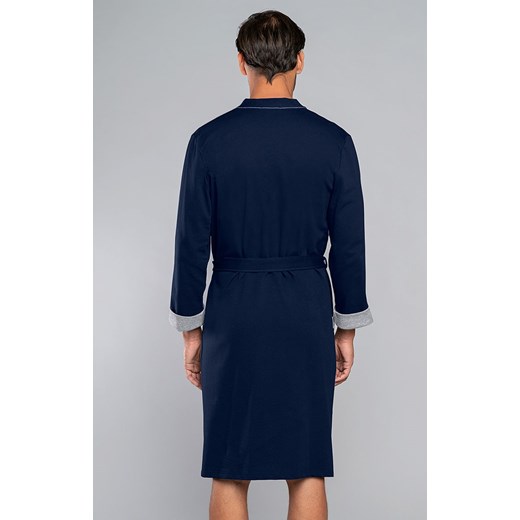 Granatowy szlafrok męski z długim rękawem Gabriel, Kolor granatowo-szary, Rozmiar M, Italian Fashion ze sklepu Intymna w kategorii Szlafroki męskie - zdjęcie 137659093