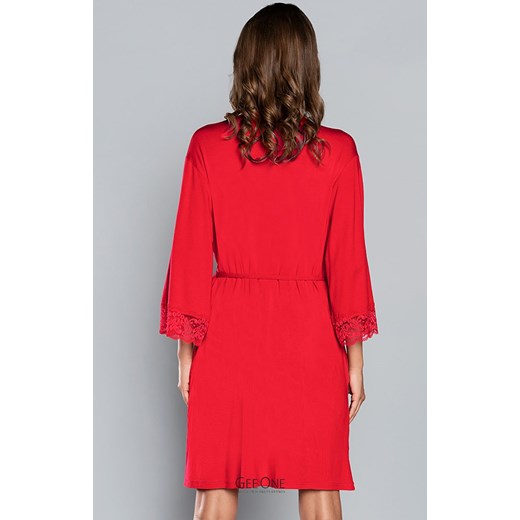 Krótki szlafrok damski rękaw 3/4 czerwony Samaria, Kolor czerwony, Rozmiar S, Gee One ze sklepu Intymna w kategorii Szlafroki damskie - zdjęcie 137659393