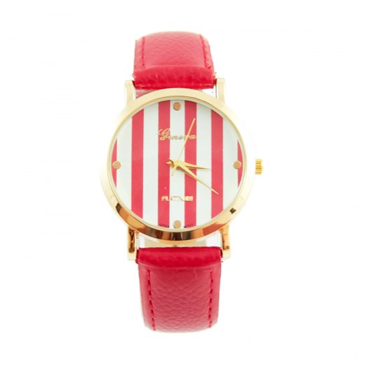 Zegarek czerwony w paski elegancki SPR otien-com rozowy elegancki