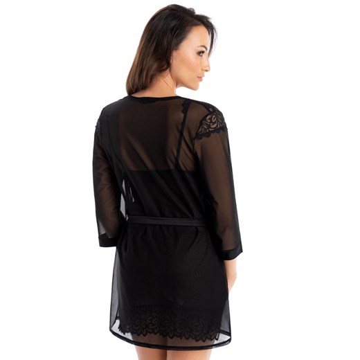 Tiulowy szlafrok damski z koronką Sheery 2904, Kolor czarny, Rozmiar L, Teyli ze sklepu Intymna w kategorii Szlafroki damskie - zdjęcie 137664920