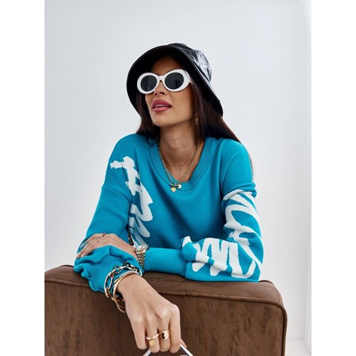 Niebieski sweter z nadrukiem Cocomore Cocomore uniwersalny promocyjna cena Yups