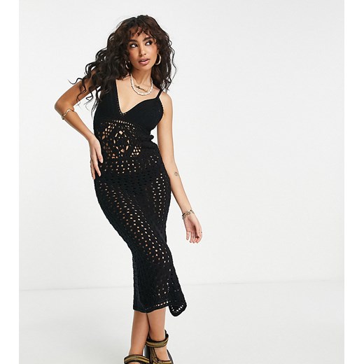 ASOS DESIGN Petite – Czarna szydełkowa sukienka midi-Black 34 Asos Poland