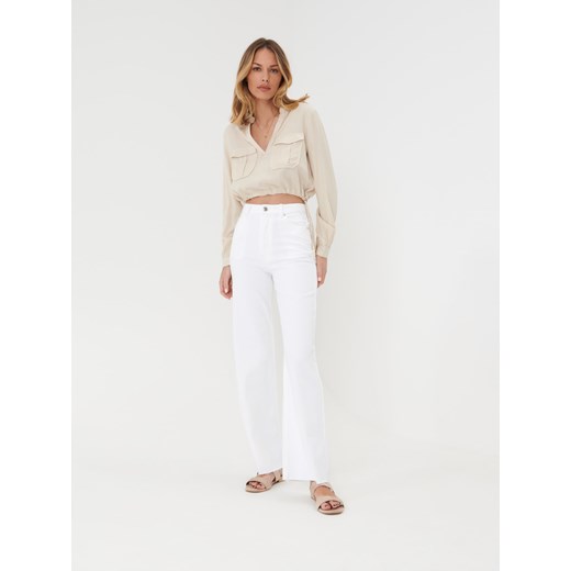 Sinsay - Jeansy wide leg high waist - Kremowy Sinsay 42 Sinsay