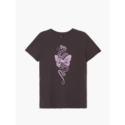 Cropp - T-shirt oversize z nadrukiem - Szary Cropp L Cropp