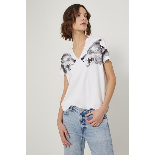 T-shirt bawełniany damski by Anna Zdrodowska, Grafika Polska biały Medicine XS wearmedicine