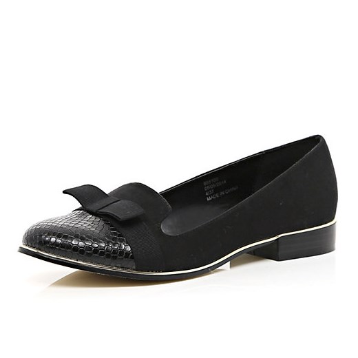 Black suede bow slipper shoes river-island czarny 