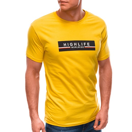 T-shirt męski z nadrukiem 1615S - żółty Edoti.com M Edoti.com