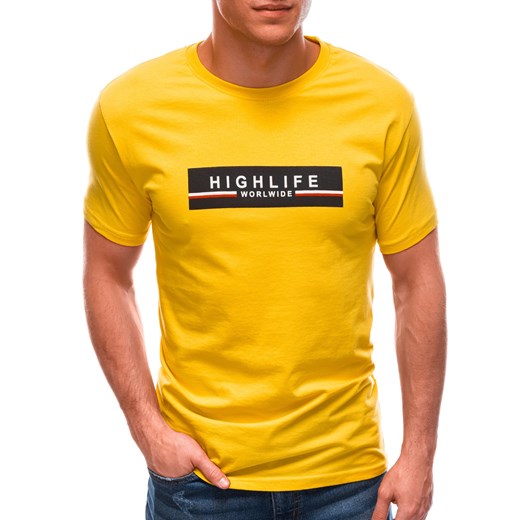 T-shirt męski z nadrukiem 1615S - żółty Edoti.com M Edoti.com
